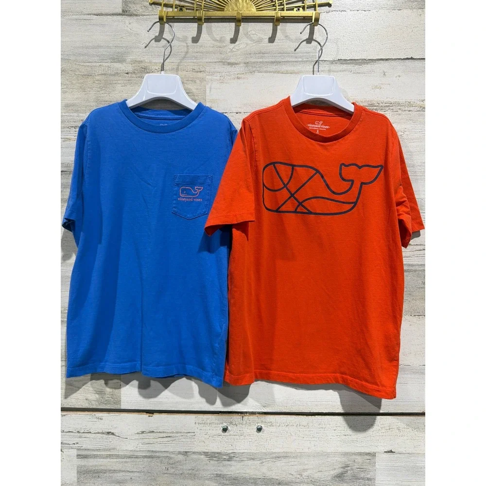 Vineyard Vines T-Shirt Lot Boys Small 8-10 Blue Orange Whale Basketball Prep